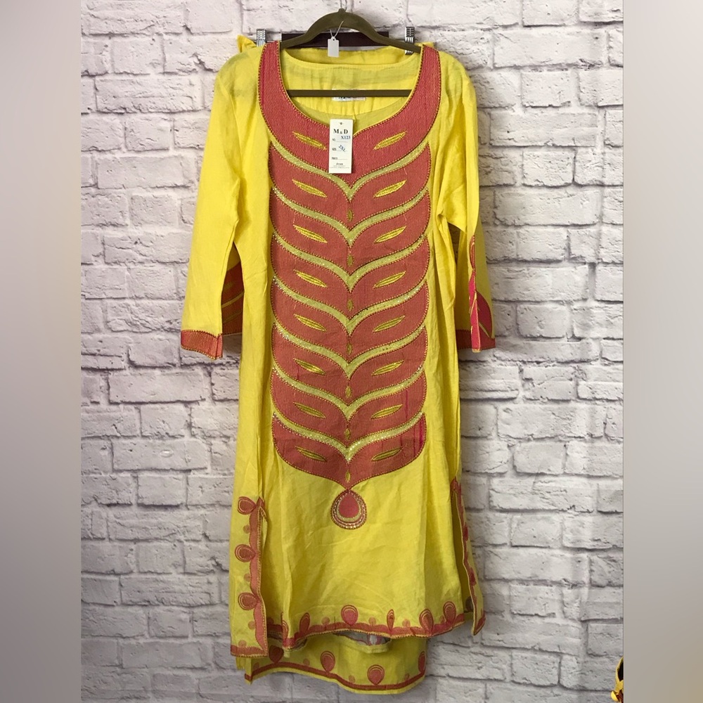 0854.  Yellow and Pink Embroidered Three Piece Set